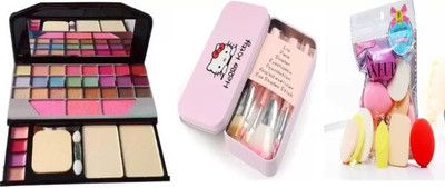 Jollity 7 Makeup Brushes with Storage Box & All in One Best Makeup kit 6155 With 6 in 1 makeup sponge and makeup Puff set for make up(3 Items in the set)