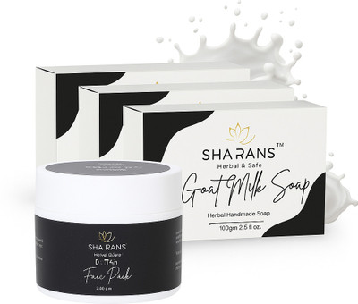 Sharans 1 DeTan Instant Glow & Brightening Cream Face Pack + 3 Goat Milk Soap For Women & Men with Vitamin E (Combo Pack)(4 Items in the set)