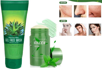 REIMICHI NEEM & ALOE FACE WASH WITH GREEN MASK STICK FOR SKINCARE COMBO(2 Items in the set)