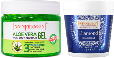 Aaryanveda Diamond Bleach Cream for Instant Bright Look -250 g and Aloe Vera Gel for Soothing & Nourishing Skin - 400g(2 Items in the set)