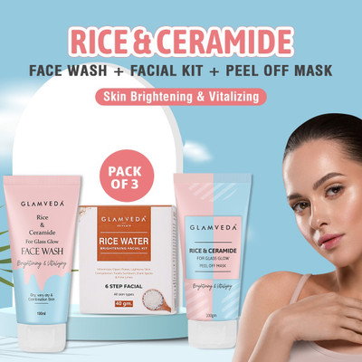 GLAMVEDA Glass Skin Combo Gift Pack ( Face Wash + Facial Kit + Peel Off Mask )(3 Items in the set)