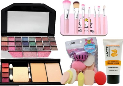 Sh.Huda ll In One Makeup Kit ,7 pcs Premium Makeup Brushes and 6 Piece Makeup Sponges With Liquid Foundation(13 Items in the set)