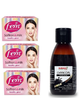 Fem SAFFRON AND MILK 3 PC EACH OF 40 GM AND CHARCOAL FACE WASH 100 ML(2 Items in the set)