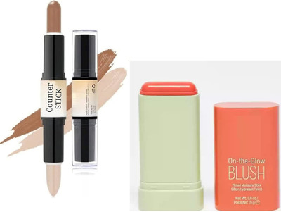 Neycare blusher stick water proof long lastick multi ple use & 2 in 1 countor stick with highlighter pack of 2(2 Items in the set)