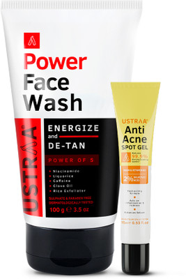 USTRAA Power Face Wash - Effective Tan Removal & Anti-Acne Spot Gel - with Neem(2 Items in the set)