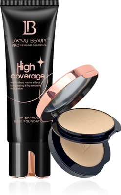 Lakyou Beauty Face Makeup Combo with High Coverage Foundation and Matte Compact Powder(2 Items in the set)