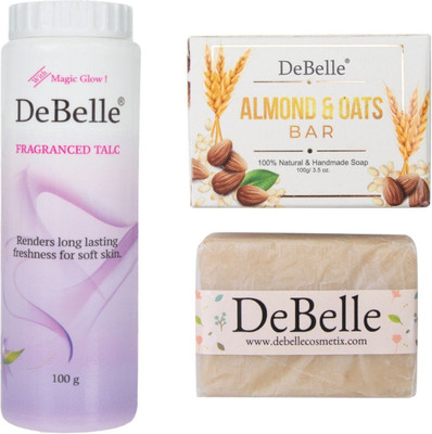 DeBelle Combo kit of (Fragranced Talcum Powder,Almond & Oats Soap)(2 Items in the set)
