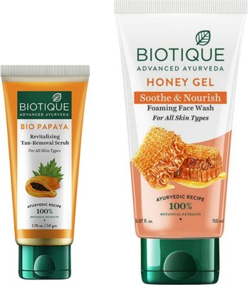 BIOTIQUE Papaya Face Scrub 50gm & Honey Gel Face Wash 150 ML(2 Items in the set)