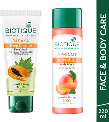 BIOTIQUE Face & Body Care Combo Apricot Refreshing Body Wash & Papaya Deep Cleanse Face Wash(2 Items in the set)