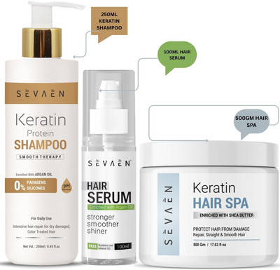 SEVAEN Keratin Complete Care Trio: Shampoo, Spa, and Serum for Total Transformation on your Hair(3 Items in the set)