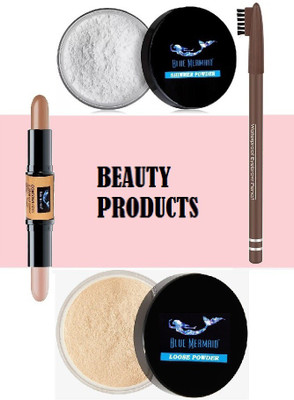 BLUEMERMAID PROFESSIONAL LOOSE POWDER HIGHLIGHTER POWDER CONTOUR STICK & EYEBROW PENCIL COMBO KIT(4 Items in the set)