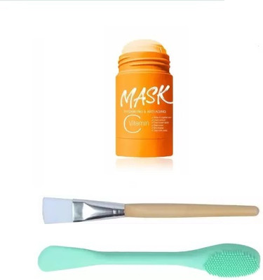 Lusty soul Vitaman C Mask Stick Face Pack Brush With Soft Bristle Color & Wooden Handle,Soft and Flexible Silicone Brush(3 Items in the set)