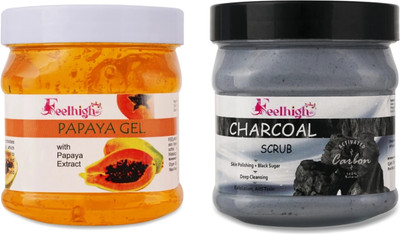 feelhigh Face & Body Papaya Gel 500ml And CharcoalScrub 500ml -Skin care Products(2 Items in the set)