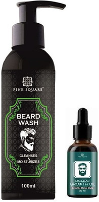 Pink Square Beard Wash with Nutmeg Oil 100ML & Beard Growth Oil 30ML(2 Items in the set)