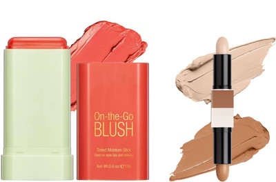 Neycare blusher stick long lasting multi use all skin type with countor stick & highlighter easy to use pack of 2(2 Items in the set)