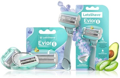 LetsShave Evior 6 Body Hair Removal Razor for Women with Wide Head & Open Flow Cartridge(2 Items in the set)