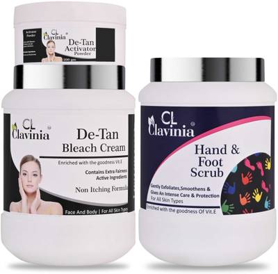 CLAVINIA De-Tan Bleach Cream 1 Kg + Hand And Foot Scrub 1000 ml