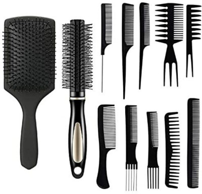 ravuk 12 piece combo with flat brush ,roller comb .10in1 comb set(12 Items in the set)