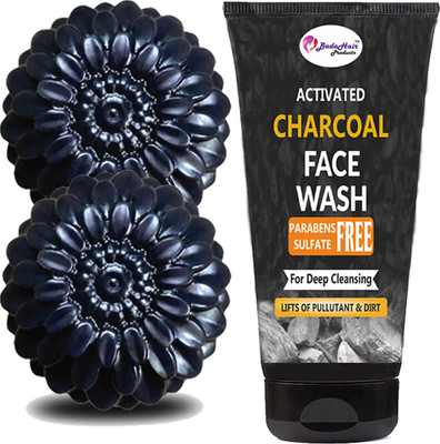 BadaHair Activated Charcoal Bath Soap for Deep Clean and Anti-pollution Effect(3 Items in the set)