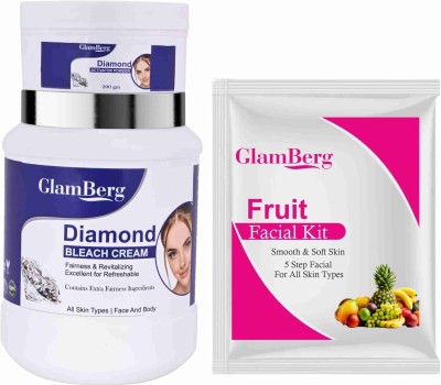 Glamberg Diamond Bleach Cream With Activator + Fruit Facial Kit 5 in 1(2 Items in the set)