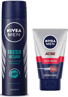 NIVEA FRESH OCEAN DEODORANT 150ML ACNE FACE WASH 100 ML(2 Items in the set)