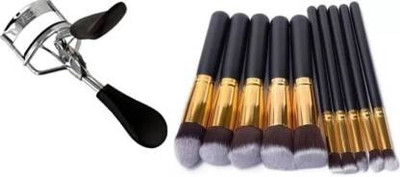 ahdam Eye Lash Curler EC-02 and Synthetic Makeup Brush Set(11 Items in the set)
