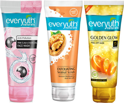 Everyuth Naturals Anti Pollution Pink Clay & Charcoal Face Wash (50g), Scrub (50g), Peel off Mask (50g)(3 Items in the set)