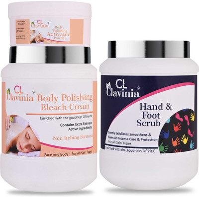 CLAVINIA Body Polishing Bleach Cream 1 Kg + Hand And Foot Scrub 1000 ml(3 Items in the set)