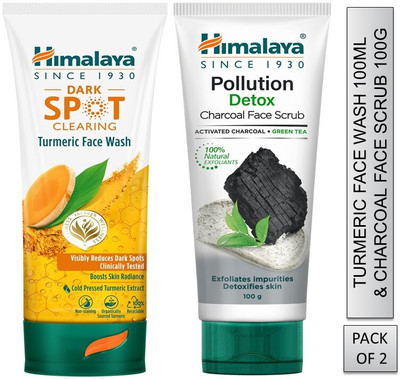 HIMALAYA dark spot clearing turmeric face wash 100ml & pollution detox charcoal face scrub 100g (pack of 2)(2 Items in the set)