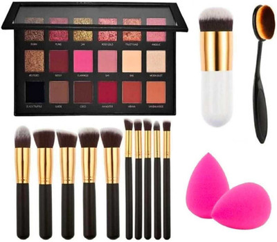 Plethora Rose Gold REMASTERED Eyeshadow Palette Matte and Shimmer Eyeshadow 10 g (Rose Gold) & Professional Foundation Brush & Oval(15 Items in the set)