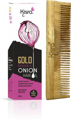 KISRA Hair Growth Kit Onion Hair Oil, Neem Wood Comb for Hair Fall Dandruff, Dry Scalp(2 Items in the set)