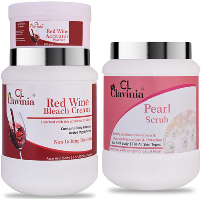 CLAVINIA Red Wine Bleach Cream 1 Kg + Pearl Scrub 1000 ml(3 Items in the set)