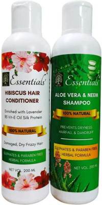 Essentials Combo of Hibiscus Hair Conditioner | Aloe Vera & Neem Shampoo for All Hair Types(2 Items in the set)
