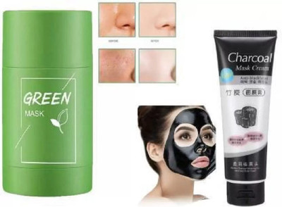 SHEFFO Green Tea Aloe & Charcoal Face Pack Mask(2 Items in the set)