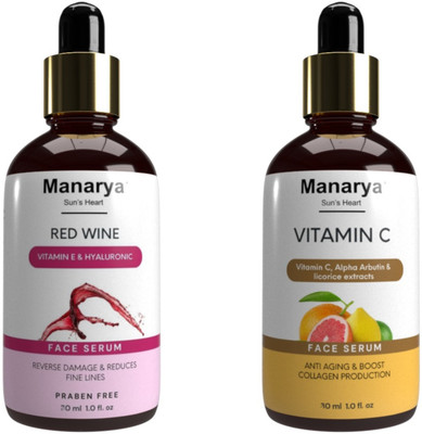 Manarya Sun's Heart Pore Minimizing Combo | Red Wine Face Serum + Vitamin C Face Serum (30 ml Each)(2 Items in the set)