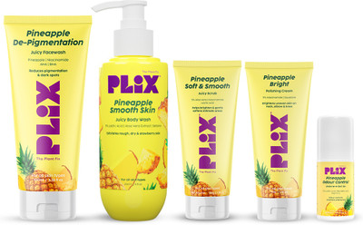 The Plant Fix Plix Pineapple Brightening & Lightening Kit with Scrub, Cream, Roll on, Body wash & Face wash(5 Items in the set)