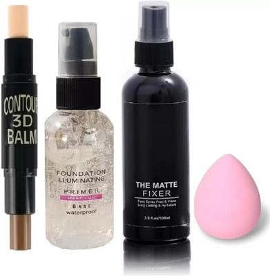 SUBHMUN 3D Contour balm Stick + Matte Fixer + Illuminating Primer + Makeup Spounge Puff(4 Items in the set)