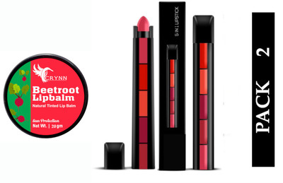 Crynn Essential BeetRoot Natural Tinted Lip Balm Sun Protection& (Pack Of 2)5IN1 Matte Lipstick(3 Items in the set)