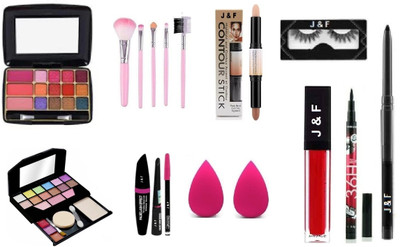 J & F 15 Color Eyeshadow Palette , 5024 Makeup Kit ,5 pcs makeup brush ,Waterproof(10 Items in the set)