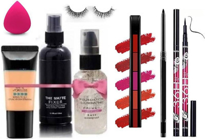 homedropsy Premium Makeup combo wit Primer,Fixer, Foundation & Eyeliner 5in1 Lipstick(8 Items in the set)