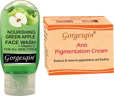 GORGESQIN Anti Pigmentation Cream 10 g, Removes pigmentation and freckles from 7 days, & Face Wash Green Apple 100 ml(2 Items in the set)