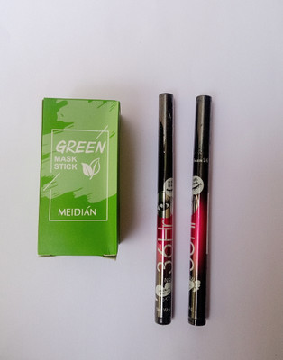 STPS Beauty Green stick for acne and pimple with 36 h eyeliner 2 pc black color combo pack(3 Items in the set)