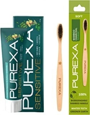 PUREXA One Sensitive Herbal Toothpaste One Bamboo Toothbrush(2 Items in the set)