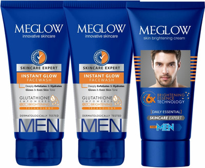 meglow Premium Fairness Cream 50 gm + 2 of Men's Fairness Foaming Facewash 70 Gm(3 Items in the set)