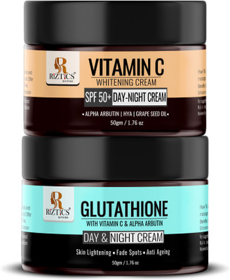 R RIZTICS Vitamin C Whitening Cream for Boost Collagen & Glutathione Cream with Arbutin & Vitamin C Fades Blemishes Day & Night Cream(2 Items in the set)