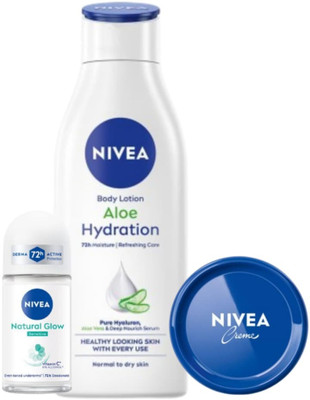 NIVEA Aloe Hyd 75ml Blue Creme 25ml Sensitive 25ml Roll on(3 Items in the set)