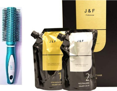 J & F Styling Round Hair Brush With Professional Smoothening , Straightening ( Rebounding ) Cream & Neutralizer(2 Items in the set)