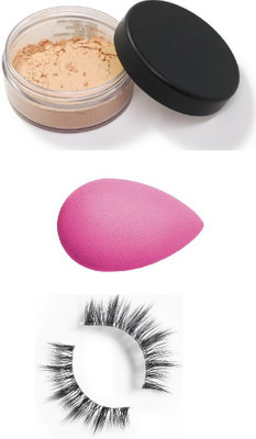 Herrlich PROFESSIONAL LOOK MAKEUP BLENDER + EYELASHES + LOOSE POWDER COMBO(3 Items in the set)
