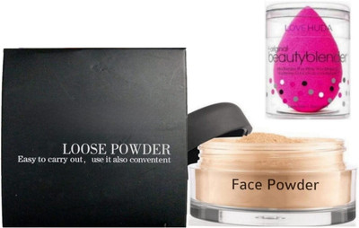 huda.bb Professional Waterproof Loose Face Powder For All Type Of Makeup (12 G) With Makeup Blender(2 Items in the set)