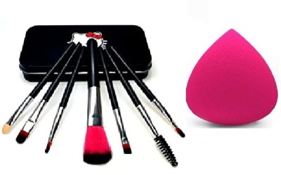SHAGGY Girls Face Makeup 7 Piece brush Black +Beauty Sponge Combo(8 Items in the set)